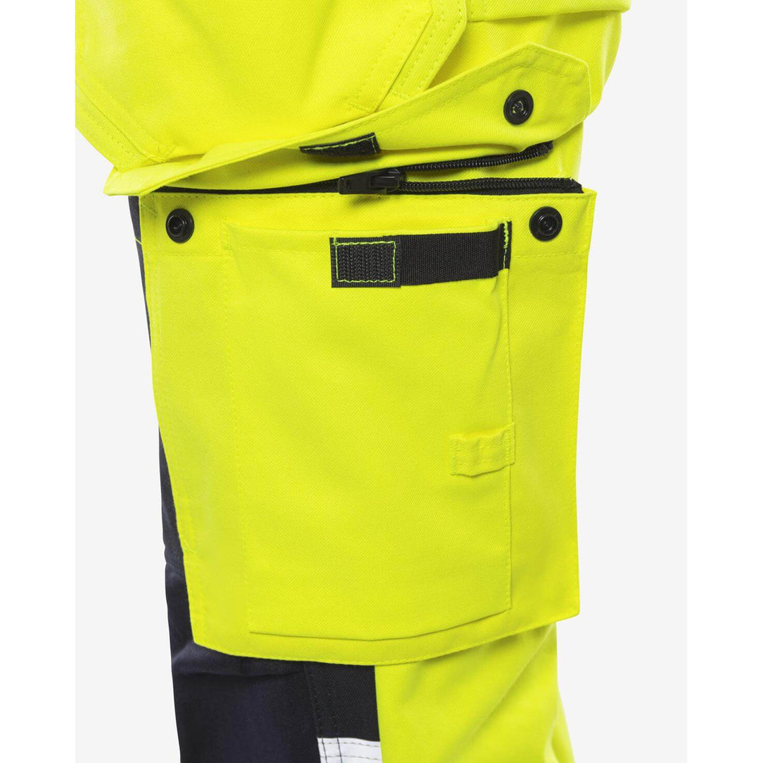 Fristads Womens Flamestat Hi-Vis Arc and Multi-Protective Flame Retardant Craftsman Holster Pocket Trousers Class 2 - 2775 ATHS Hi-Vis Yellow/Navy Detail2#colour_hi-vis-yellow-navy
