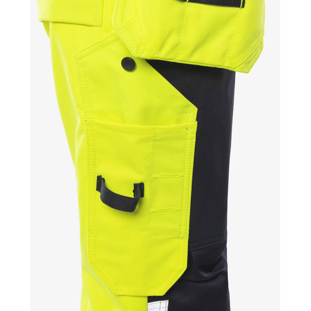 Fristads Womens Flamestat Hi-Vis Arc and Multi-Protective Flame Retardant Craftsman Holster Pocket Trousers Class 2 - 2775 ATHS Hi-Vis Yellow/Navy Detail3#colour_hi-vis-yellow-navy