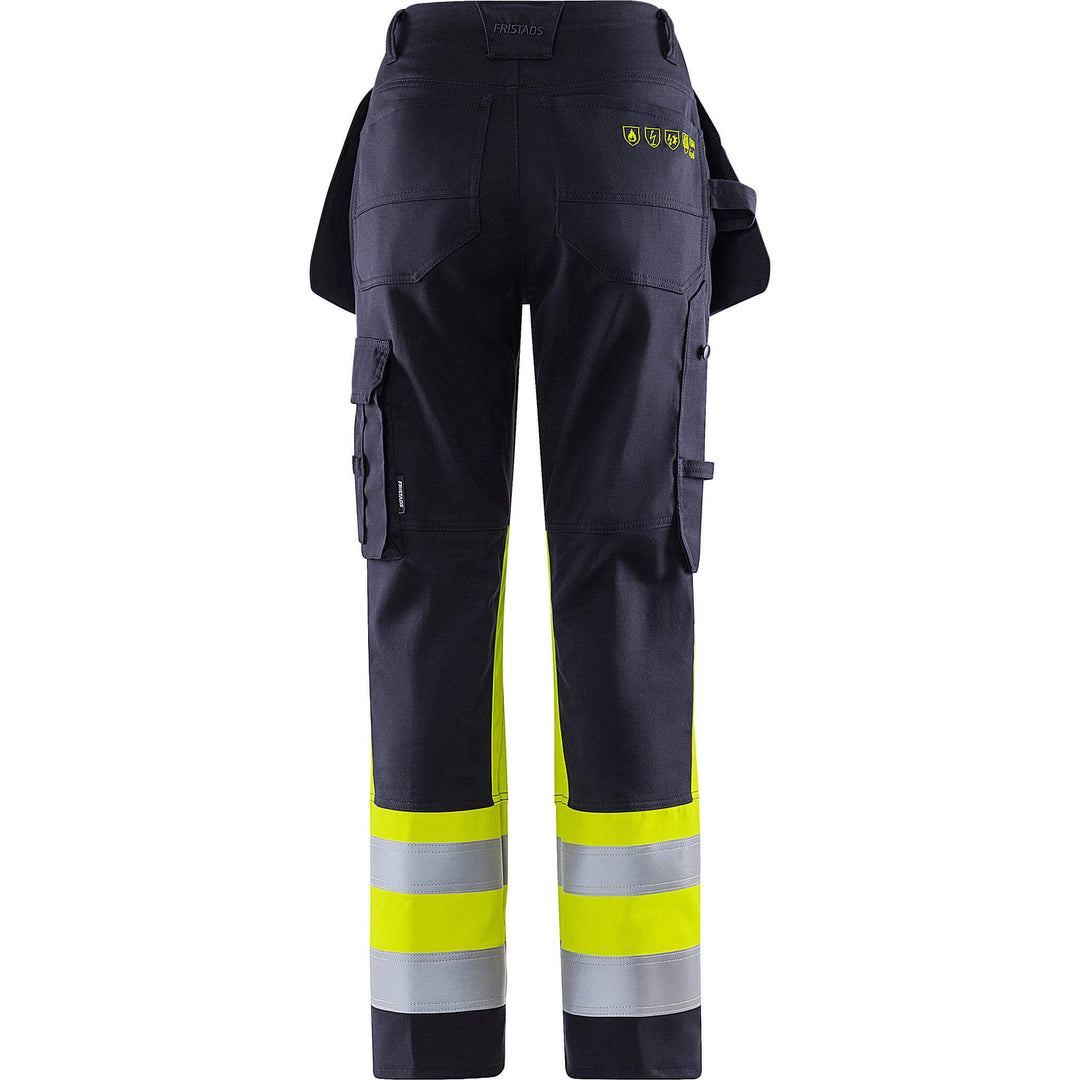 Fristads Womens Flamestat Hi-Vis Arc and Multi-Protective Flame Retardant Craftsman Stretch Trousers Class 1 - 2171 ATHF Hi-Vis Yellow/Navy Back1#colour_hi-vis-yellow-navy