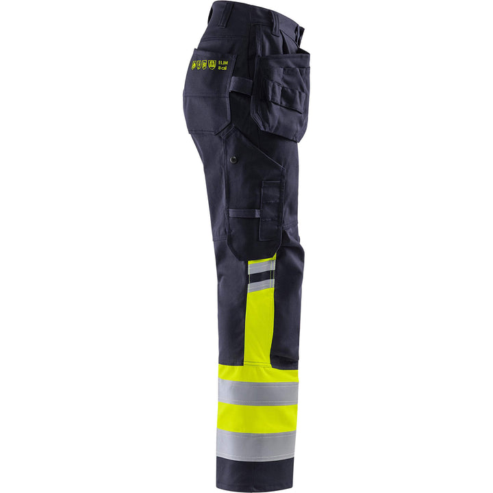 Fristads Womens Flamestat Hi-Vis Arc and Multi-Protective Flame Retardant Craftsman Stretch Trousers Class 1 - 2171 ATHF Hi-Vis Yellow/Navy Back3#colour_hi-vis-yellow-navy