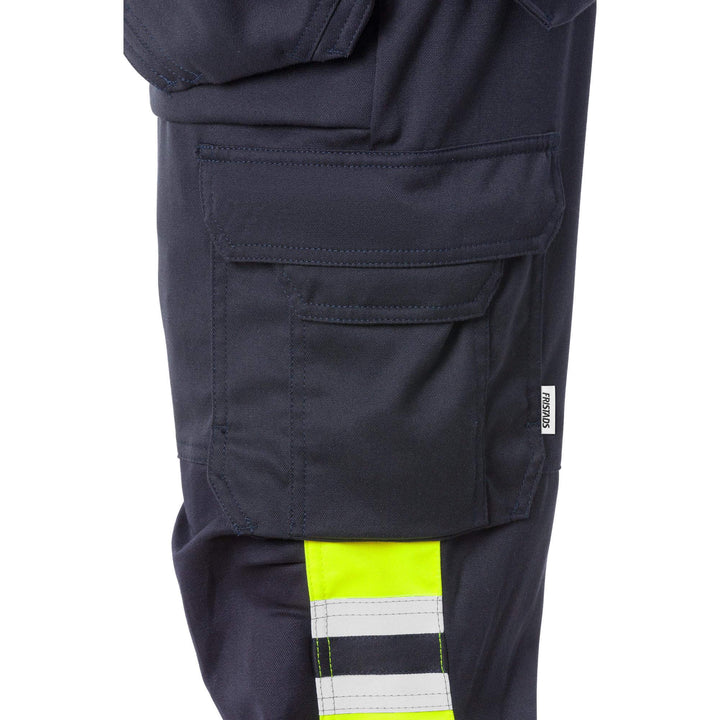 Fristads Womens Flamestat Hi-Vis Arc and Multi-Protective Flame Retardant Craftsman Stretch Trousers Class 1 - 2171 ATHF Hi-Vis Yellow/Navy Detail3#colour_hi-vis-yellow-navy