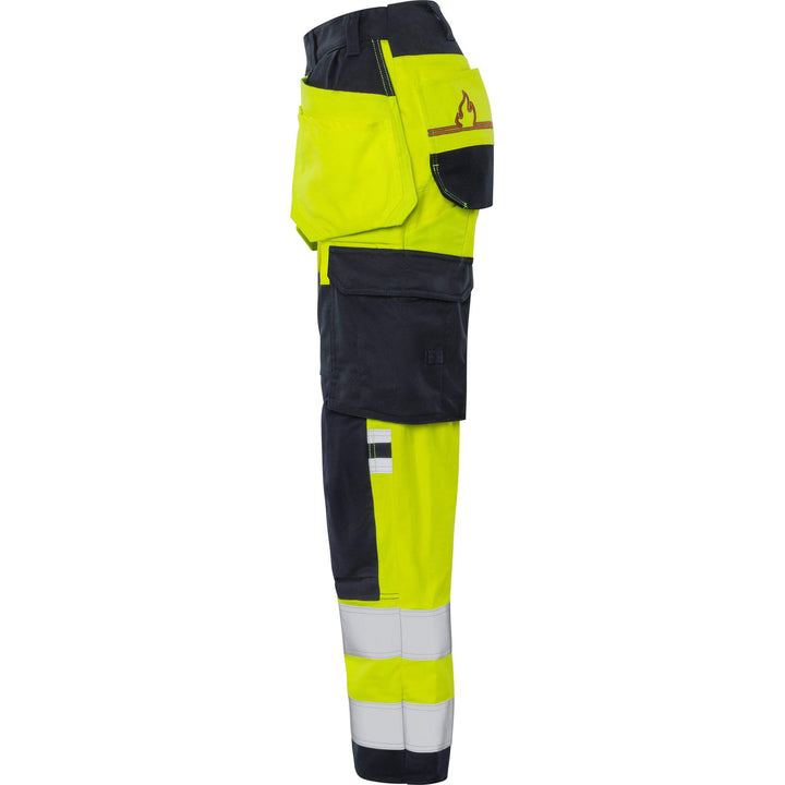 Fristads Womens Flamestat Hi-Vis Arc and Multi-Protective Flame Retardant Craftsman Stretch Trousers Class 2 - 2164 ATHF Hi-Vis Yellow/Navy Back2#colour_hi-vis-yellow-navy