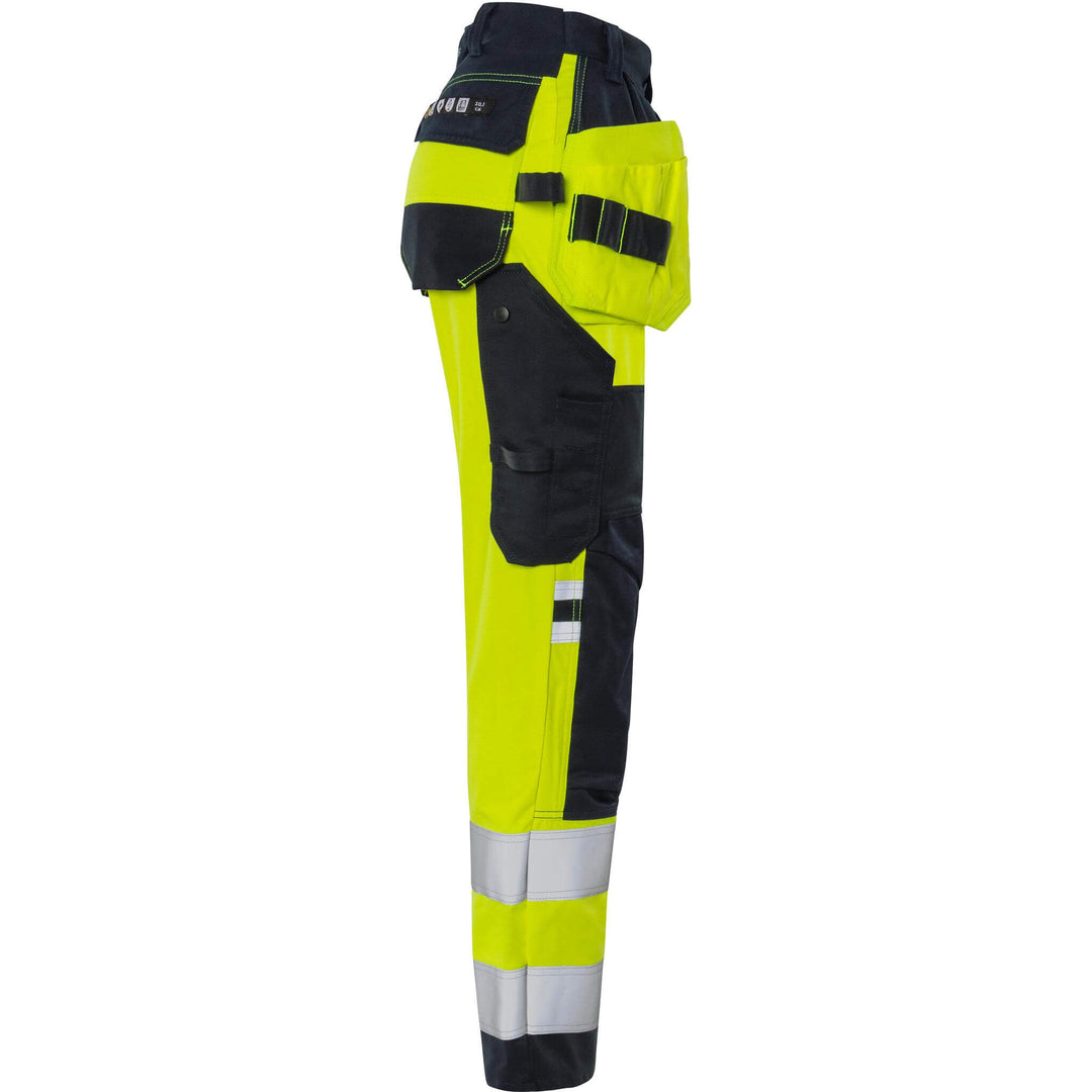 Fristads Womens Flamestat Hi-Vis Arc and Multi-Protective Flame Retardant Craftsman Stretch Trousers Class 2 - 2164 ATHF Hi-Vis Yellow/Navy Back3#colour_hi-vis-yellow-navy