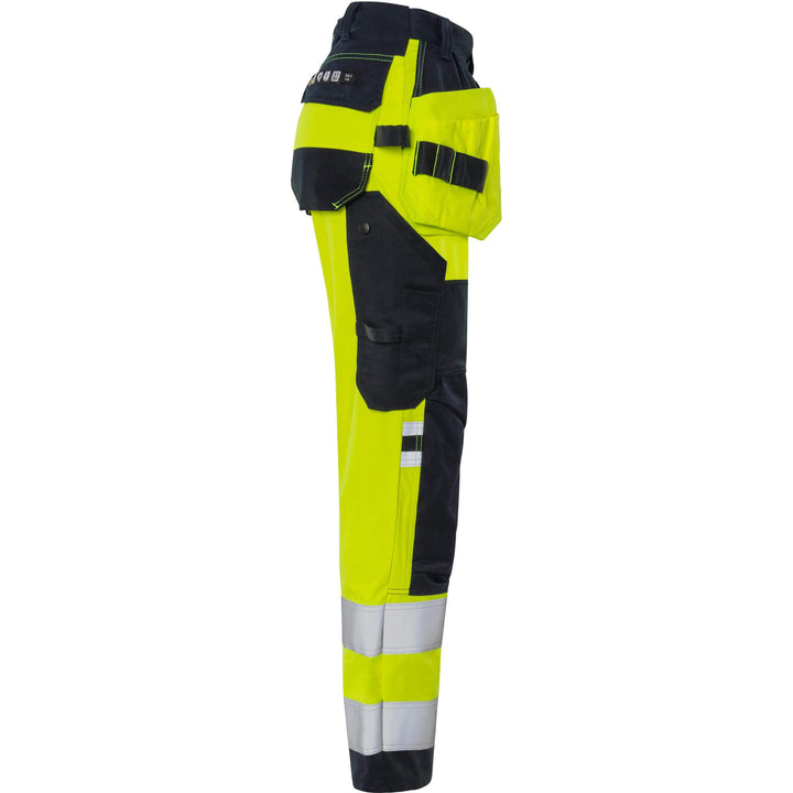 Fristads Womens Flamestat Hi-Vis Arc and Multi-Protective Flame Retardant Craftsman Stretch Trousers Class 2 - 2164 ATHF Hi-Vis Yellow/Navy Back3#colour_hi-vis-yellow-navy