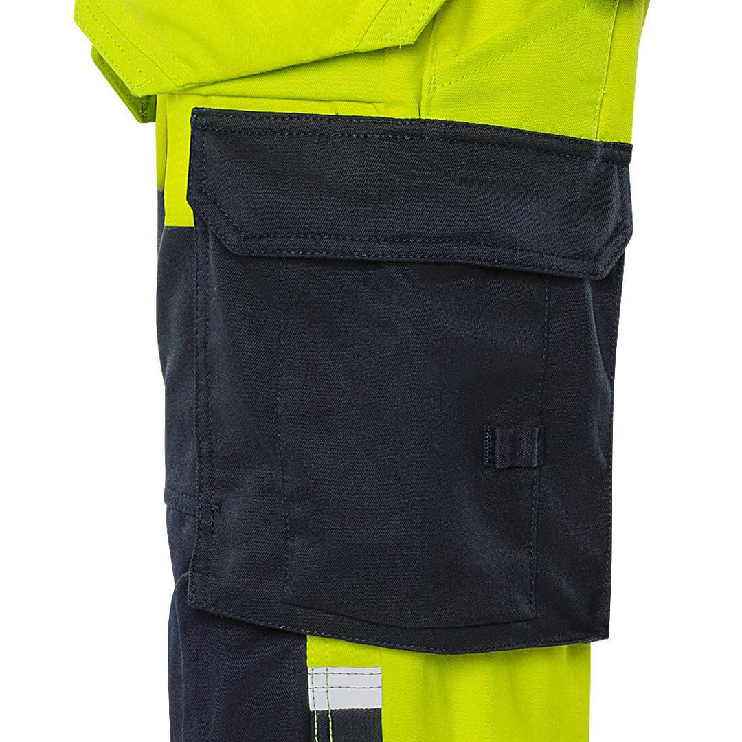 Fristads Womens Flamestat Hi-Vis Arc and Multi-Protective Flame Retardant Craftsman Stretch Trousers Class 2 - 2164 ATHF Hi-Vis Yellow/Navy Detail1#colour_hi-vis-yellow-navy