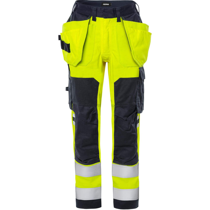 Fristads Womens Flamestat Hi-Vis Arc and Multi-Protective Flame Retardant Craftsman Stretch Trousers Class 2 - 2164 ATHF Hi-Vis Yellow/Navy Front1#colour_hi-vis-yellow-navy