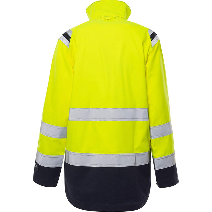 Fristads Womens Flamestat Hi-Vis Arc and Multi-Protective Flame Retardant Jacket Class 3 - 4275 ATHS Hi-Vis Yellow/Navy Back1#colour_hi-vis-yellow-navy