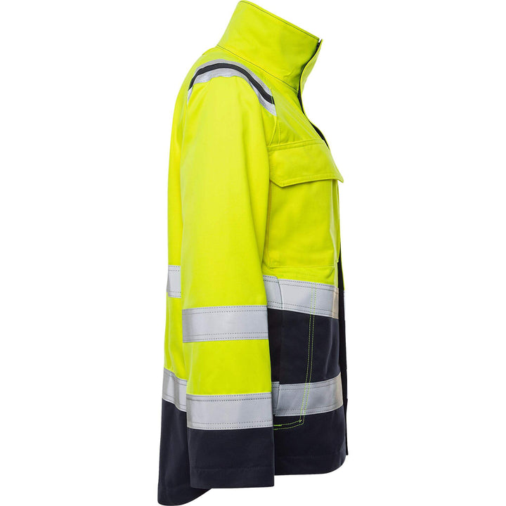 Fristads Womens Flamestat Hi-Vis Arc and Multi-Protective Flame Retardant Jacket Class 3 - 4275 ATHS Hi-Vis Yellow/Navy Back3#colour_hi-vis-yellow-navy