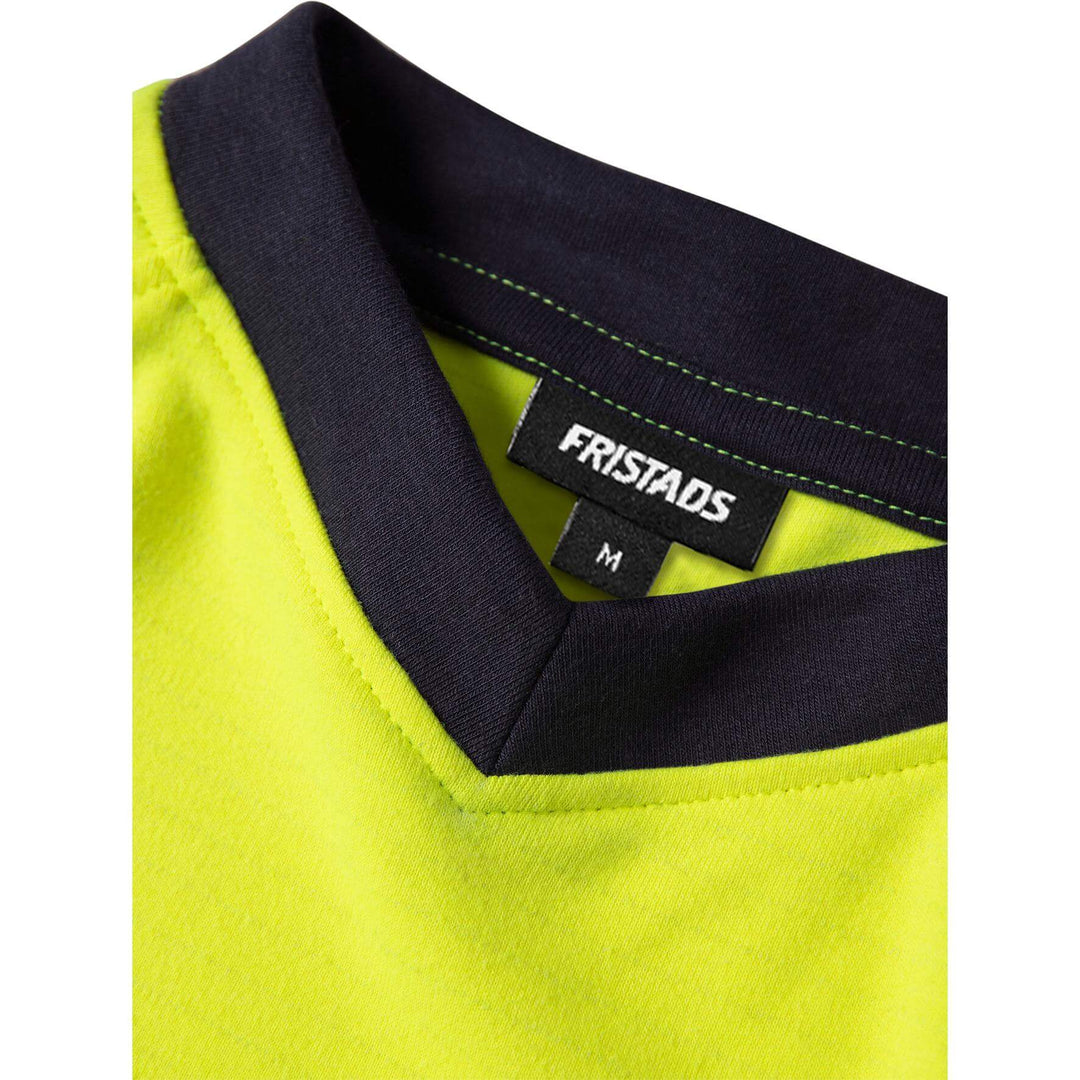 Fristads Womens Flamestat Hi-Vis Arc and Multi-Protective Flame Retardant Long Sleeve T-Shirt Class 1 - 7108 TFL Hi-Vis Yellow/Navy Detail2#colour_hi-vis-yellow-navy
