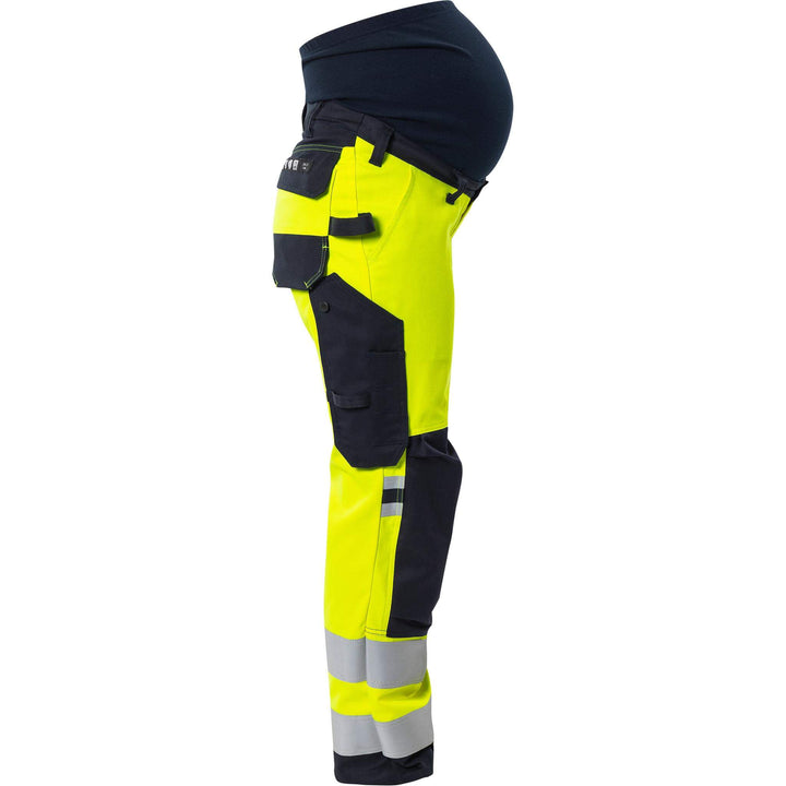 Fristads Womens Flamestat Hi-Vis Arc and Multi-Protective Flame Retardant Maternity Stretch Trousers Class 2 - 2507 ATHF Hi-Vis Yellow/Navy Front3#colour_hi-vis-yellow-navy