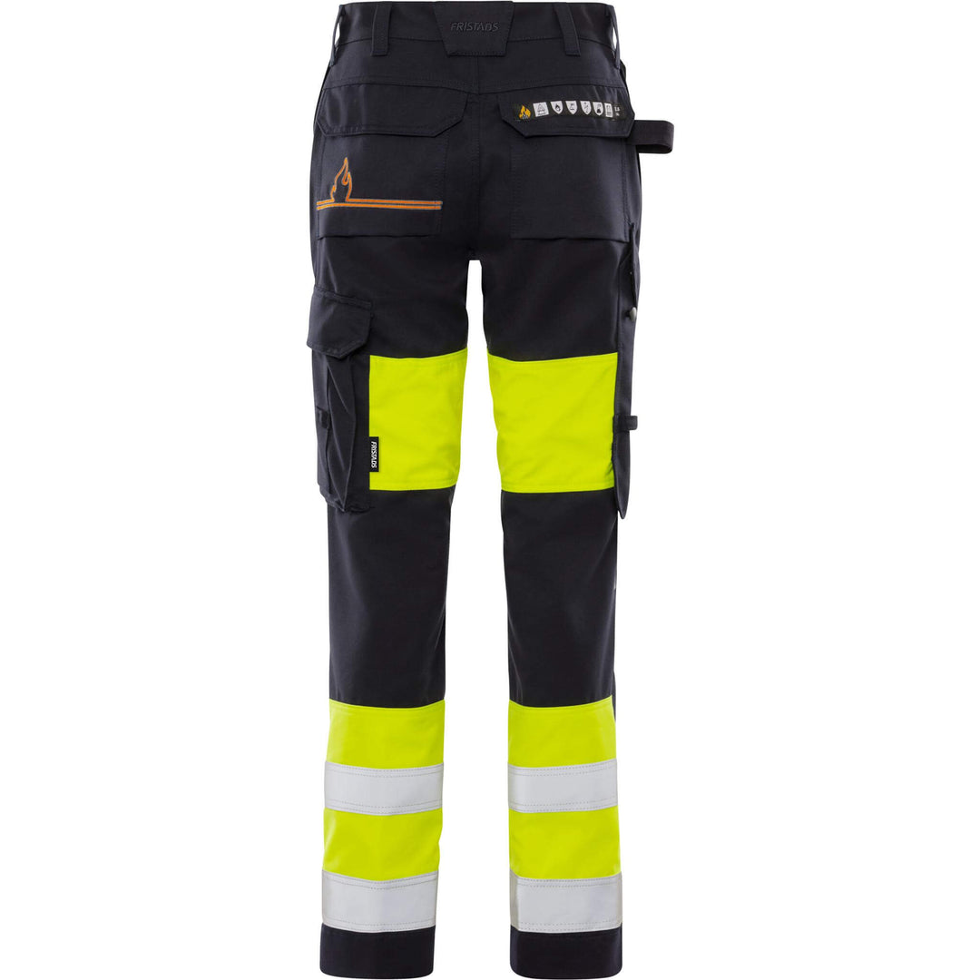 Fristads Womens Flamestat Hi-Vis Arc and Multi-Protective Flame Retardant Trousers Class 1 - 2776 ATHS Hi-Vis Yellow/Navy Back1#colour_hi-vis-yellow-navy