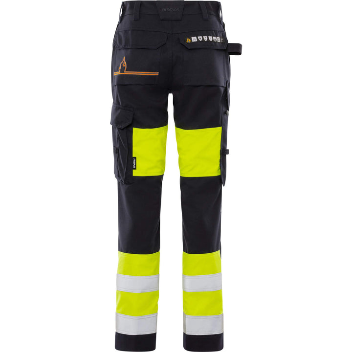 Fristads Womens Flamestat Hi-Vis Arc and Multi-Protective Flame Retardant Trousers Class 1 - 2776 ATHS Hi-Vis Yellow/Navy Back1#colour_hi-vis-yellow-navy