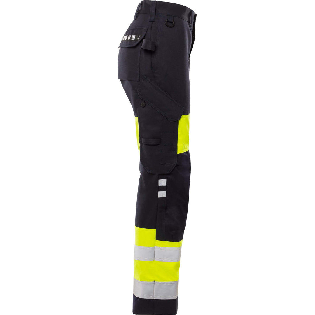 Fristads Womens Flamestat Hi-Vis Arc and Multi-Protective Flame Retardant Trousers Class 1 - 2776 ATHS Hi-Vis Yellow/Navy Back3#colour_hi-vis-yellow-navy