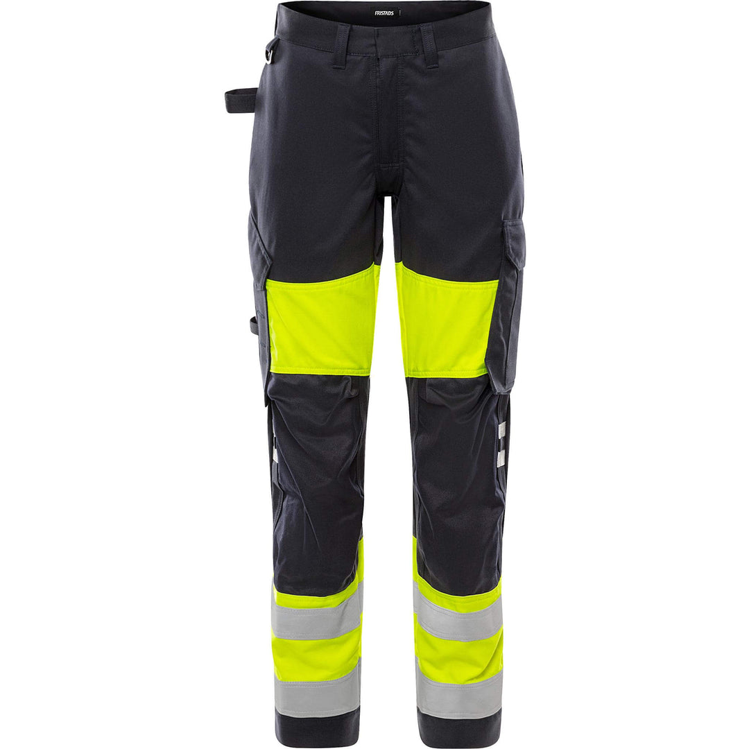 Fristads Womens Flamestat Hi-Vis Arc and Multi-Protective Flame Retardant Trousers Class 1 - 2776 ATHS Hi-Vis Yellow/Navy Front1#colour_hi-vis-yellow-navy