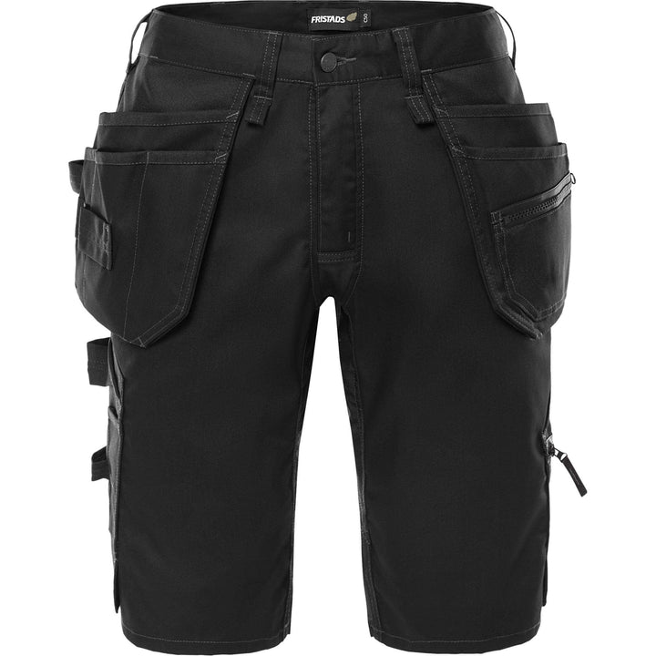 Fristads Womens Green Craftsman 4-Way-Stretch Panel Holster Pocket Shorts - 2904 GWM Black Front1#colour_black