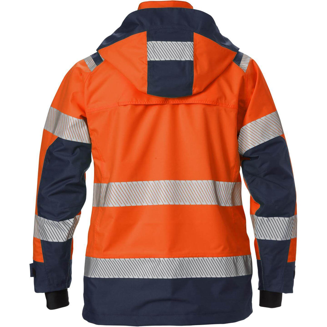 Fristads Womens Hi-Vis Airtech Waterproof Breathable Shell Jacket Class 3 - 4518 GTT Hi-Vis Orange/Navy Back1#colour_hi-vis-orange-navy