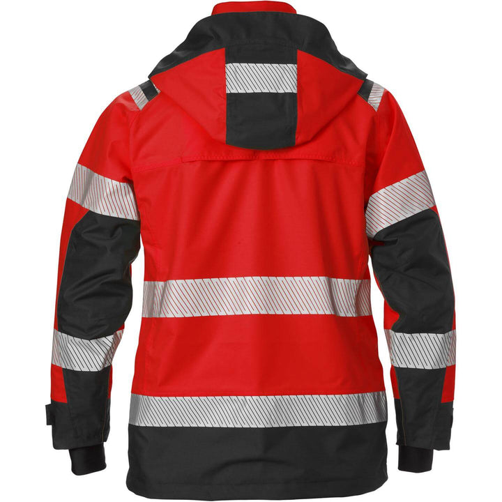 Fristads Womens Hi-Vis Airtech Waterproof Breathable Shell Jacket Class 3 - 4518 GTT Hi-Vis Red/Black Back1#colour_hi-vis-red-black