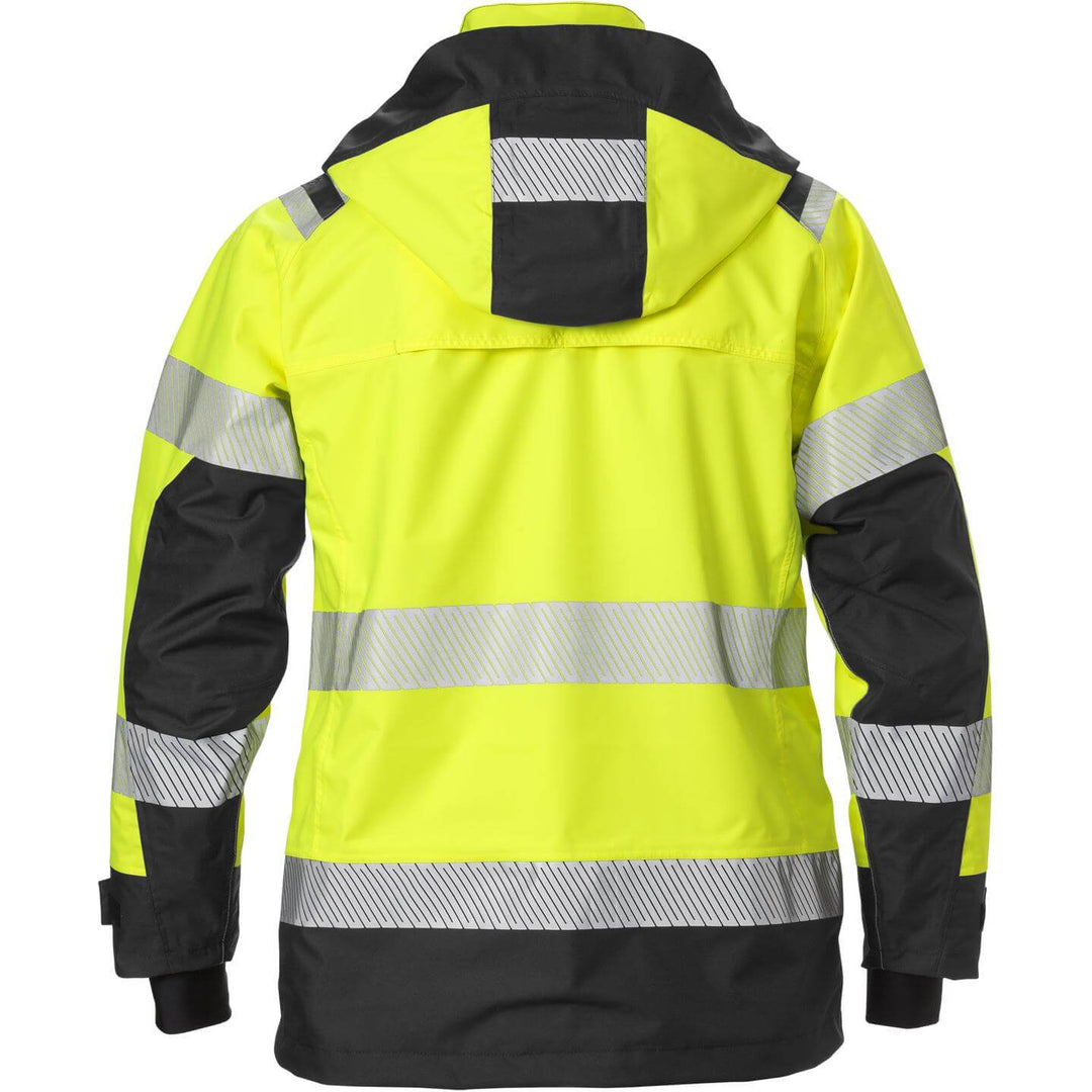 Fristads Womens Hi-Vis Airtech Waterproof Breathable Shell Jacket Class 3 - 4518 GTT Hi-Vis Yellow/Black Back1#colour_hi-vis-yellow-black