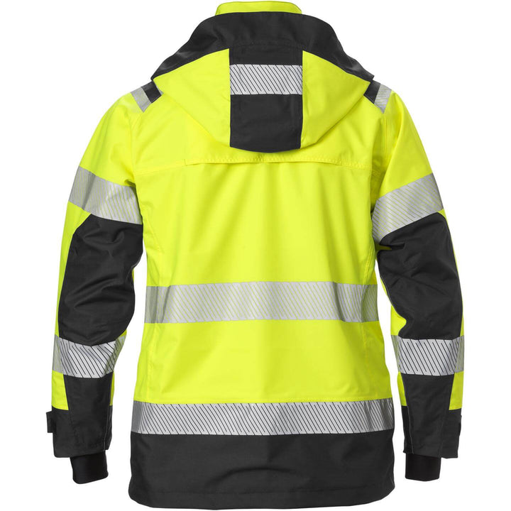 Fristads Womens Hi-Vis Airtech Waterproof Breathable Shell Jacket Class 3 - 4518 GTT Hi-Vis Yellow/Black Back1#colour_hi-vis-yellow-black