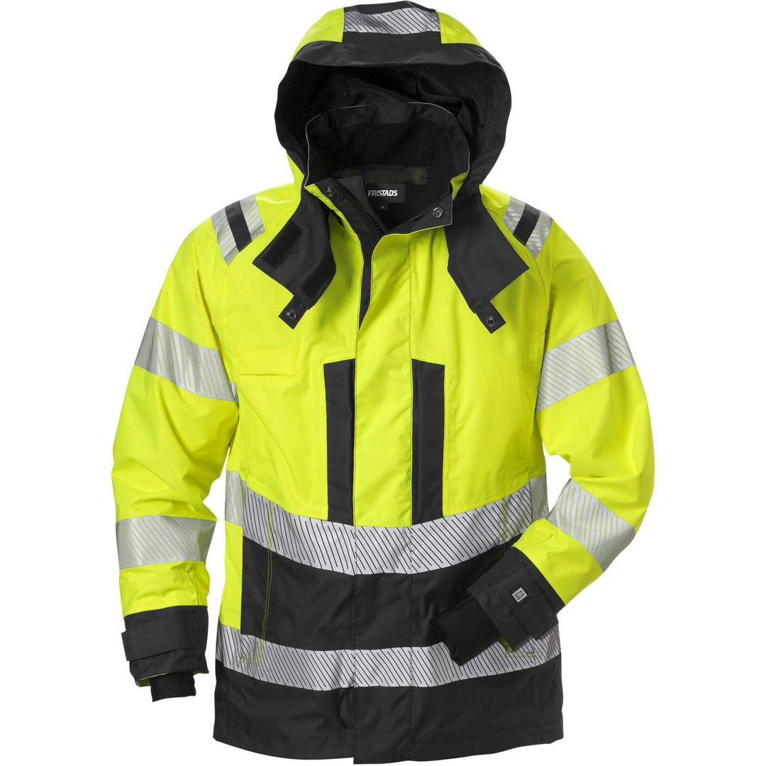 Fristads Womens Hi-Vis Airtech Waterproof Breathable Shell Jacket Class 3 - 4518 GTT Hi-Vis Yellow/Black Front1#colour_hi-vis-yellow-black