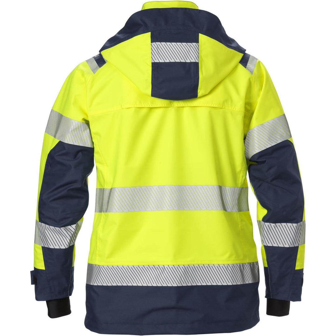 Fristads Womens Hi-Vis Airtech Waterproof Breathable Shell Jacket Class 3 - 4518 GTT Hi-Vis Yellow/Navy Back1#colour_hi-vis-yellow-navy