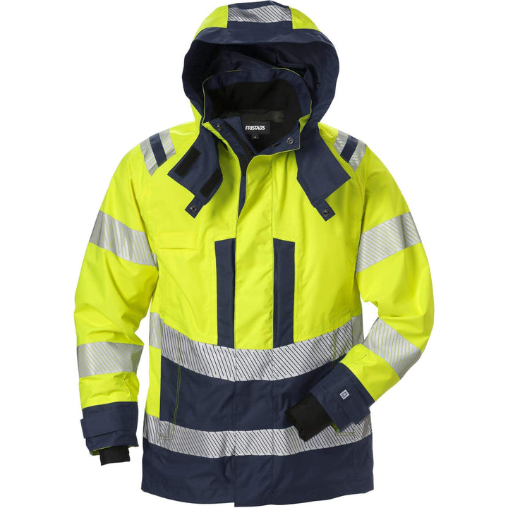 Fristads Womens Hi-Vis Airtech Waterproof Breathable Shell Jacket Class 3 - 4518 GTT Hi-Vis Yellow/Navy Front1#colour_hi-vis-yellow-navy