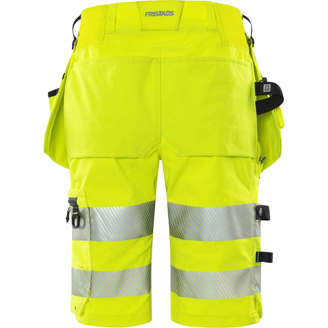Fristads Womens Hi-Vis Craftsman 4-Way-Stretch Holster Pocket Shorts Class 1 - 2667 GSTP Hi-Vis Yellow Back1#colour_hi-vis-yellow