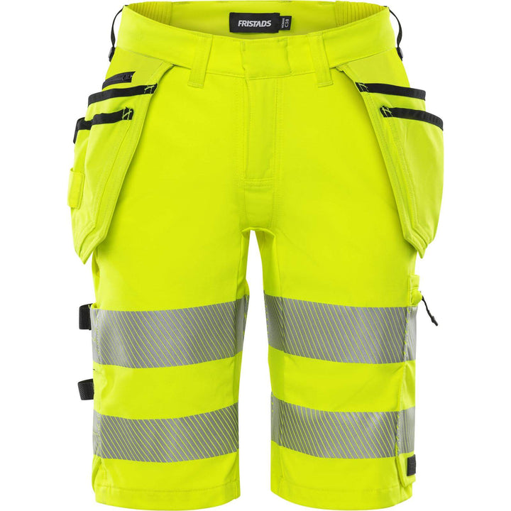 Fristads Womens Hi-Vis Craftsman 4-Way-Stretch Holster Pocket Shorts Class 1 - 2667 GSTP Hi-Vis Yellow Front1#colour_hi-vis-yellow
