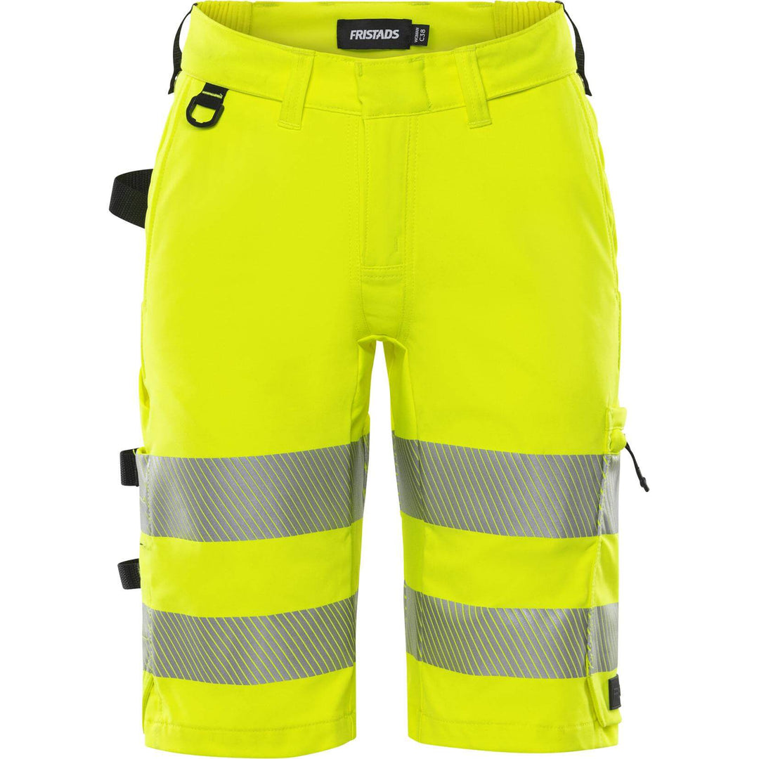 Fristads Womens Hi-Vis Craftsman 4-Way-Stretch Holster Pocket Shorts Class 1 - 2667 GSTP Hi-Vis Yellow Front2#colour_hi-vis-yellow