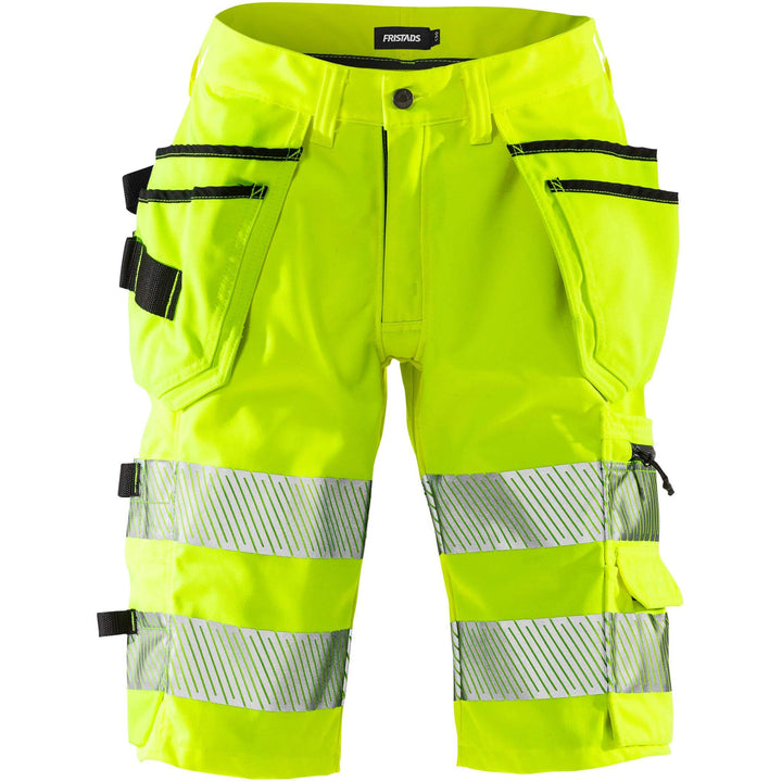Fristads Womens Hi-Vis Craftsman Cordura Holster Pocket 4-Way-Stretch Panel Shorts Class 1 - 2529 PLU Hi-Vis Yellow Front1#colour_hi-vis-yellow
