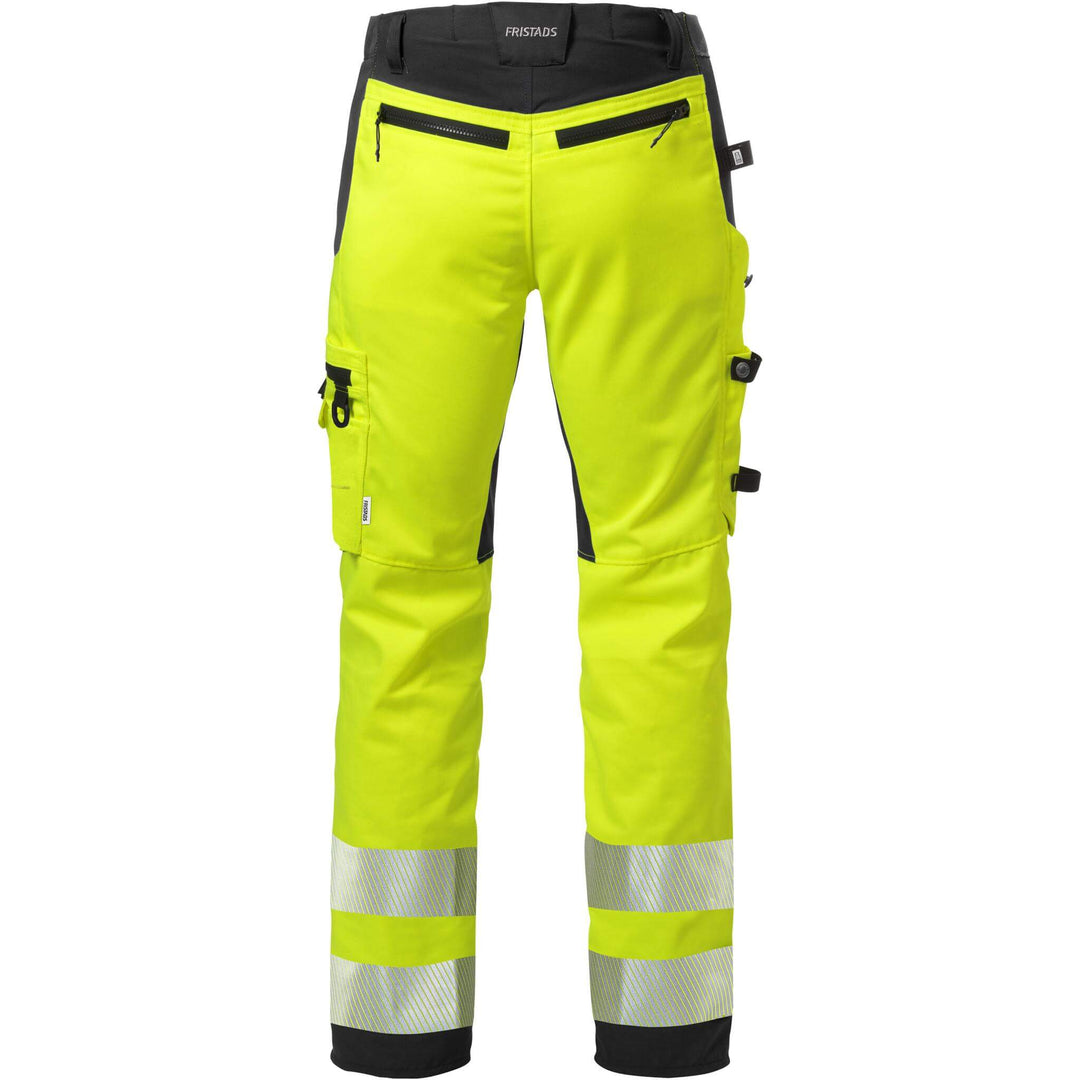 Fristads Womens Hi-Vis Craftsman Cordura Holster Pocket Stretch Trousers Class 2 - 2710 PLU Hi-Vis Yellow/Black Back1#colour_hi-vis-yellow-black