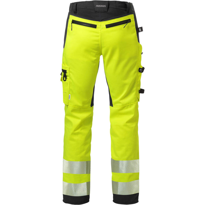 Fristads Womens Hi-Vis Craftsman Cordura Holster Pocket Stretch Trousers Class 2 - 2710 PLU Hi-Vis Yellow/Black Back1#colour_hi-vis-yellow-black