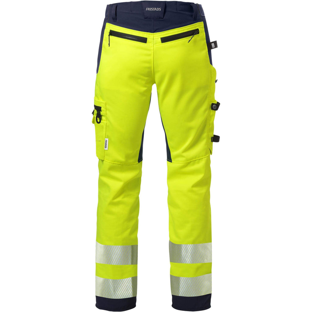 Fristads Womens Hi-Vis Craftsman Cordura Holster Pocket Stretch Trousers Class 2 - 2710 PLU Hi-Vis Yellow/Navy Back1#colour_hi-vis-yellow-navy