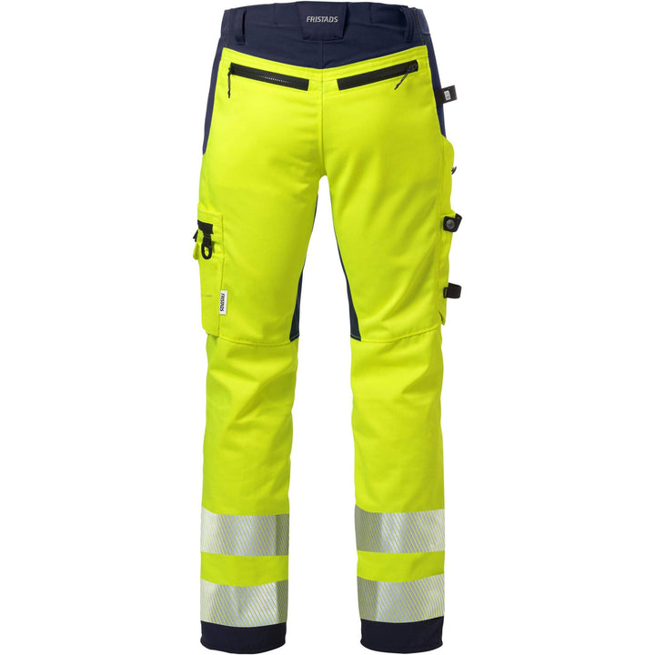 Fristads Womens Hi-Vis Craftsman Cordura Holster Pocket Stretch Trousers Class 2 - 2710 PLU Hi-Vis Yellow/Navy Back1#colour_hi-vis-yellow-navy