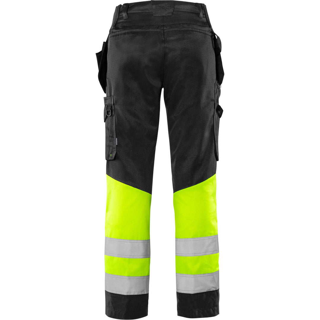 Fristads Womens Hi-Vis Craftsman Lightweight Holster Pocket Trousers Class 1 - 2670 GPLU Hi-Vis Yellow/Black Back1#colour_hi-vis-yellow-black