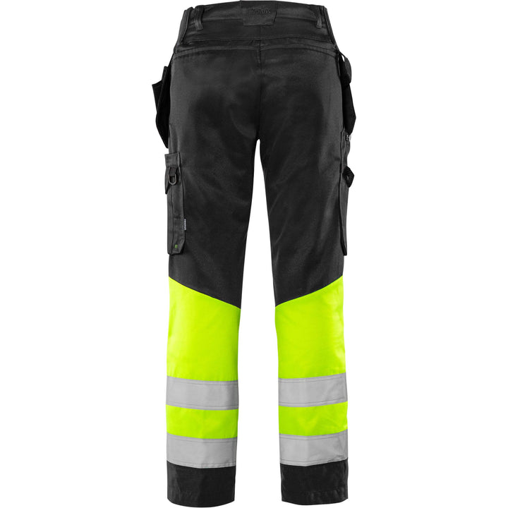 Fristads Womens Hi-Vis Craftsman Lightweight Holster Pocket Trousers Class 1 - 2670 GPLU Hi-Vis Yellow/Black Back1#colour_hi-vis-yellow-black