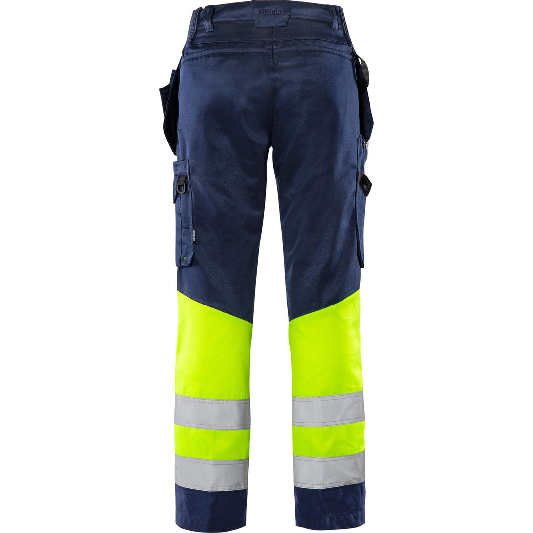 Fristads Womens Hi-Vis Craftsman Lightweight Holster Pocket Trousers Class 1 - 2670 GPLU Hi-Vis Yellow/Navy Back1#colour_hi-vis-yellow-navy