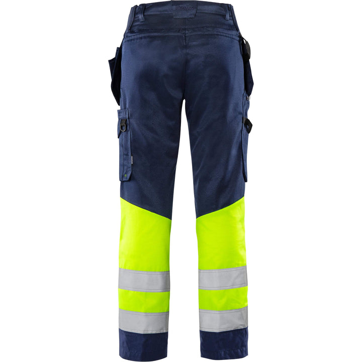 Fristads Womens Hi-Vis Craftsman Lightweight Holster Pocket Trousers Class 1 - 2670 GPLU Hi-Vis Yellow/Navy Back1#colour_hi-vis-yellow-navy