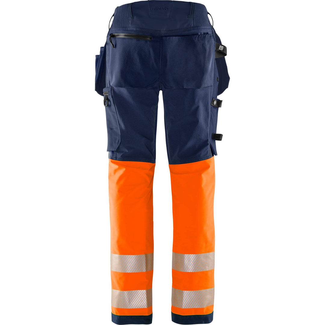 Fristads Womens Hi-Vis Green Craftsman 4-Way-Stretch Holster Pocket Trousers Class 1 - 2663 GSTP Hi-Vis Orange/Navy Back1#colour_hi-vis-orange-navy