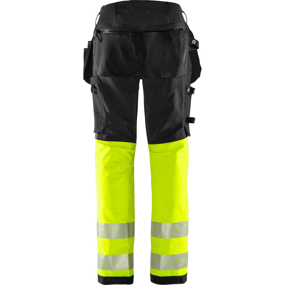 Fristads Womens Hi-Vis Green Craftsman 4-Way-Stretch Holster Pocket Trousers Class 1 - 2663 GSTP Hi-Vis Yellow/Black Back1#colour_hi-vis-yellow-black