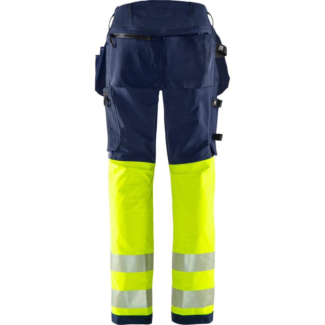 Fristads Womens Hi-Vis Green Craftsman 4-Way-Stretch Holster Pocket Trousers Class 1 - 2663 GSTP Hi-Vis Yellow/Navy Back1#colour_hi-vis-yellow-navy