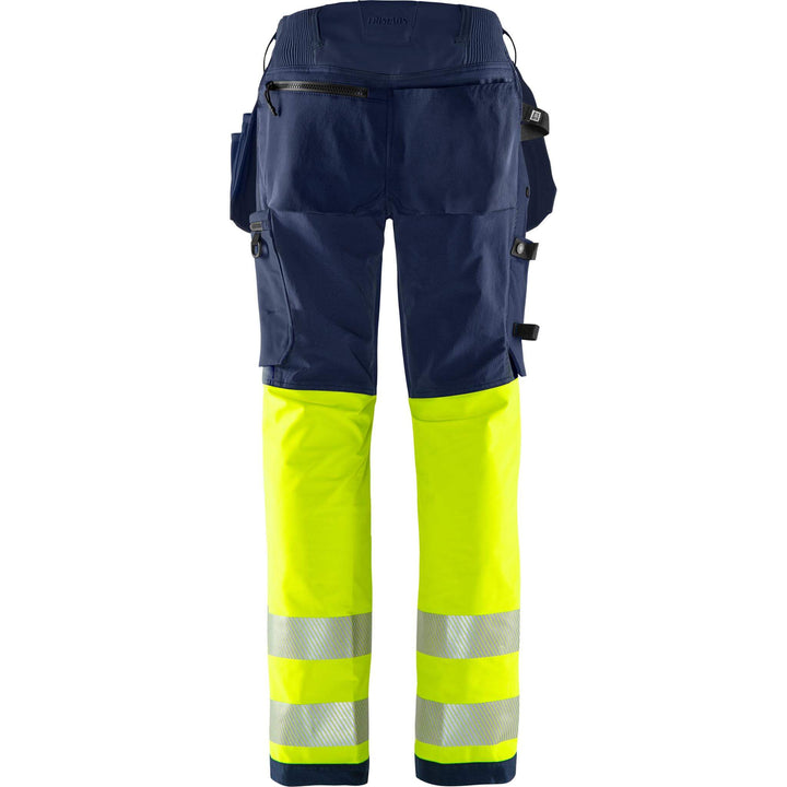 Fristads Womens Hi-Vis Green Craftsman 4-Way-Stretch Holster Pocket Trousers Class 1 - 2663 GSTP Hi-Vis Yellow/Navy Back1#colour_hi-vis-yellow-navy