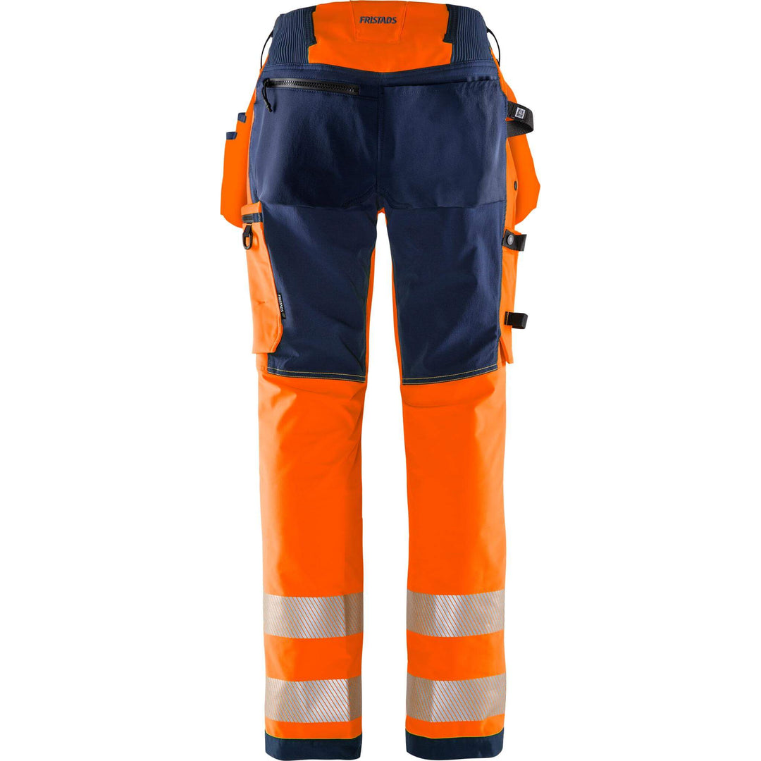 Fristads Womens Hi-Vis Green Craftsman Ripstop 4-Way-Stretch Holster Pocket Trousers Class 2 - 2664 GSTP Hi-Vis Orange/Navy Back1#colour_hi-vis-orange-navy