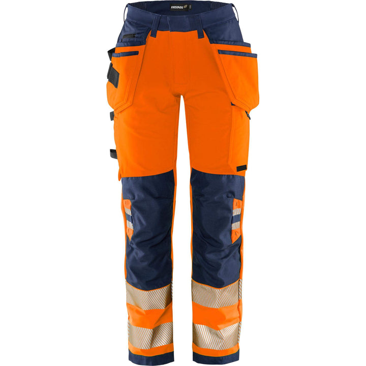 Fristads Womens Hi-Vis Green Craftsman Ripstop 4-Way-Stretch Holster Pocket Trousers Class 2 - 2664 GSTP Hi-Vis Orange/Navy Front1#colour_hi-vis-orange-navy
