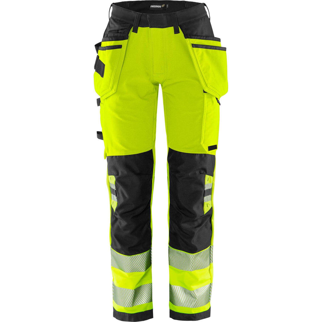 Fristads Womens Hi-Vis Green Craftsman Ripstop 4-Way-Stretch Holster Pocket Trousers Class 2 - 2664 GSTP Hi-Vis Yellow/Black Front1#colour_hi-vis-yellow-black