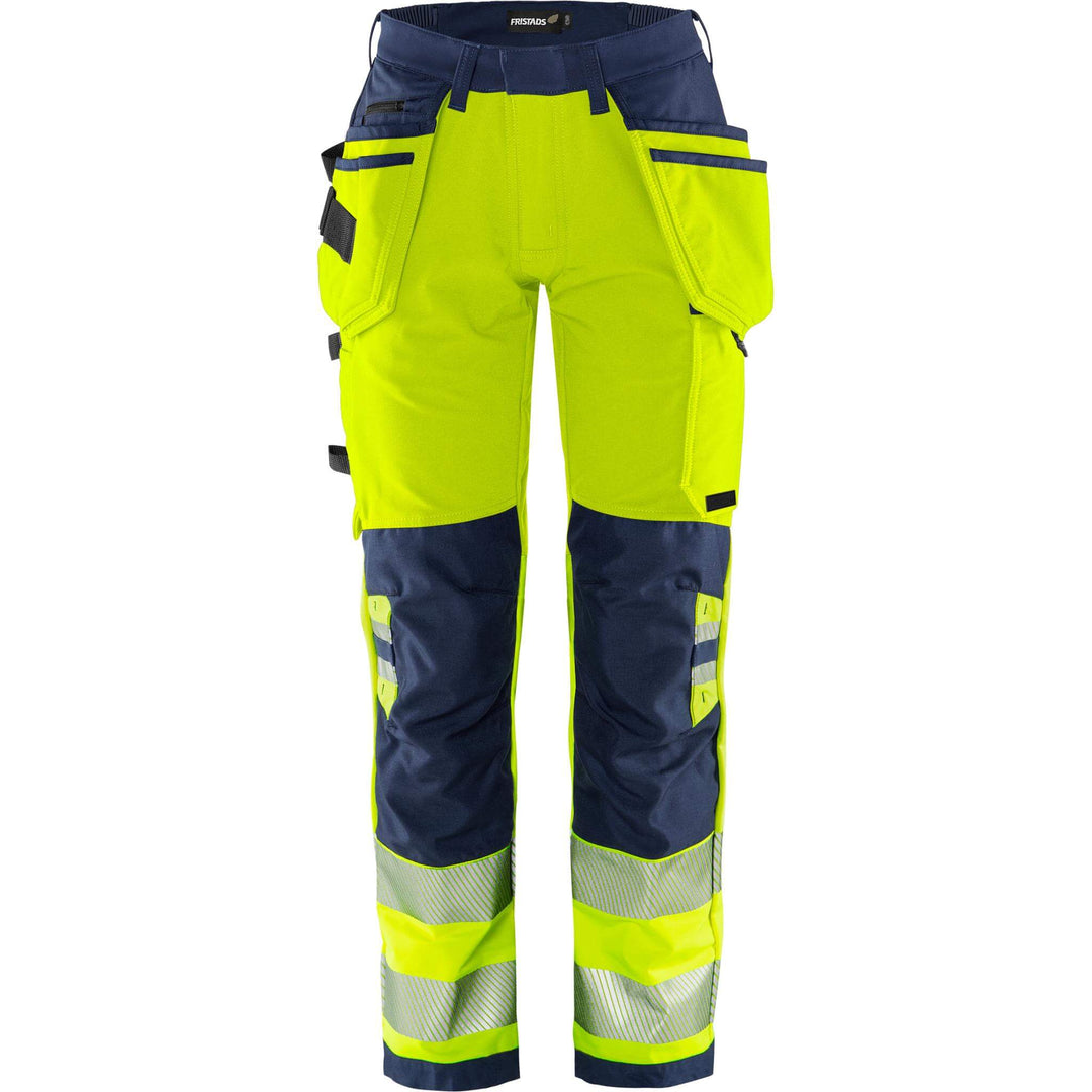 Fristads Womens Hi-Vis Green Craftsman Ripstop 4-Way-Stretch Holster Pocket Trousers Class 2 - 2664 GSTP Hi-Vis Yellow/Navy Front1#colour_hi-vis-yellow-navy
