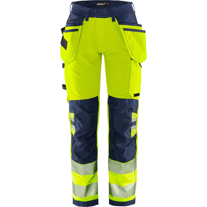 Fristads Womens Hi-Vis Green Craftsman Ripstop 4-Way-Stretch Holster Pocket Trousers Class 2 - 2664 GSTP Hi-Vis Yellow/Navy Front1#colour_hi-vis-yellow-navy
