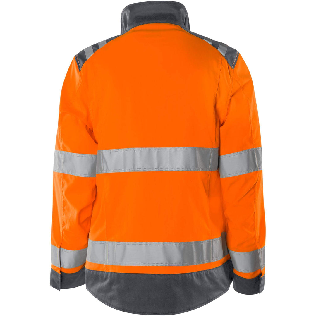 Fristads Womens Hi-Vis Green Durable Lightweight Jacket Class 3 - 4068 GPLU Hi-Vis Orange/Grey Back1#colour_hi-vis-orange-grey