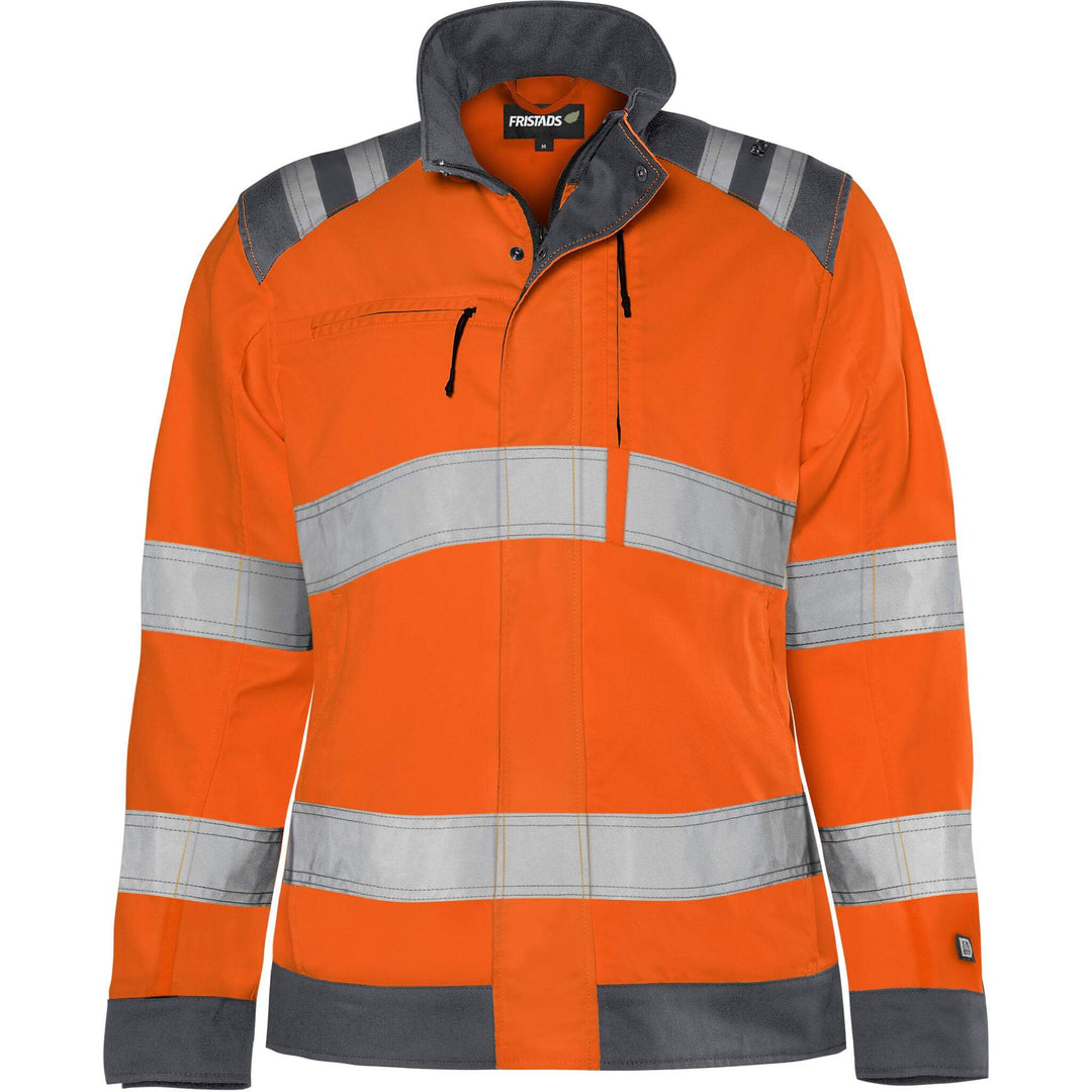 Fristads Womens Hi-Vis Green Durable Lightweight Jacket Class 3 - 4068 GPLU Hi-Vis Orange/Grey Front1#colour_hi-vis-orange-grey