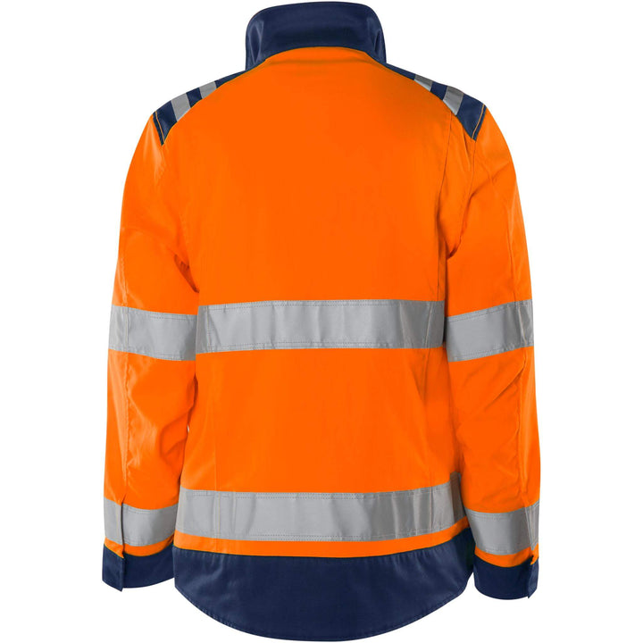 Fristads Womens Hi-Vis Green Durable Lightweight Jacket Class 3 - 4068 GPLU Hi-Vis Orange/Navy Back1#colour_hi-vis-orange-navy